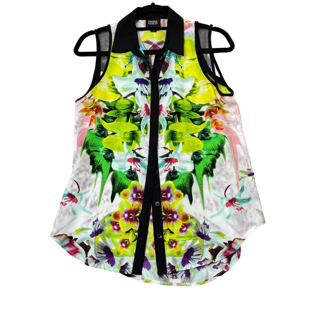 Prabal Gurung Small 100% Polyester Button Up Floral Collar